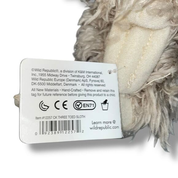 Wild Republic Three Toed Sloth Plush Cuddlekins Stuffed Animal 12257 Nursery 13" - Picture 7 of 11